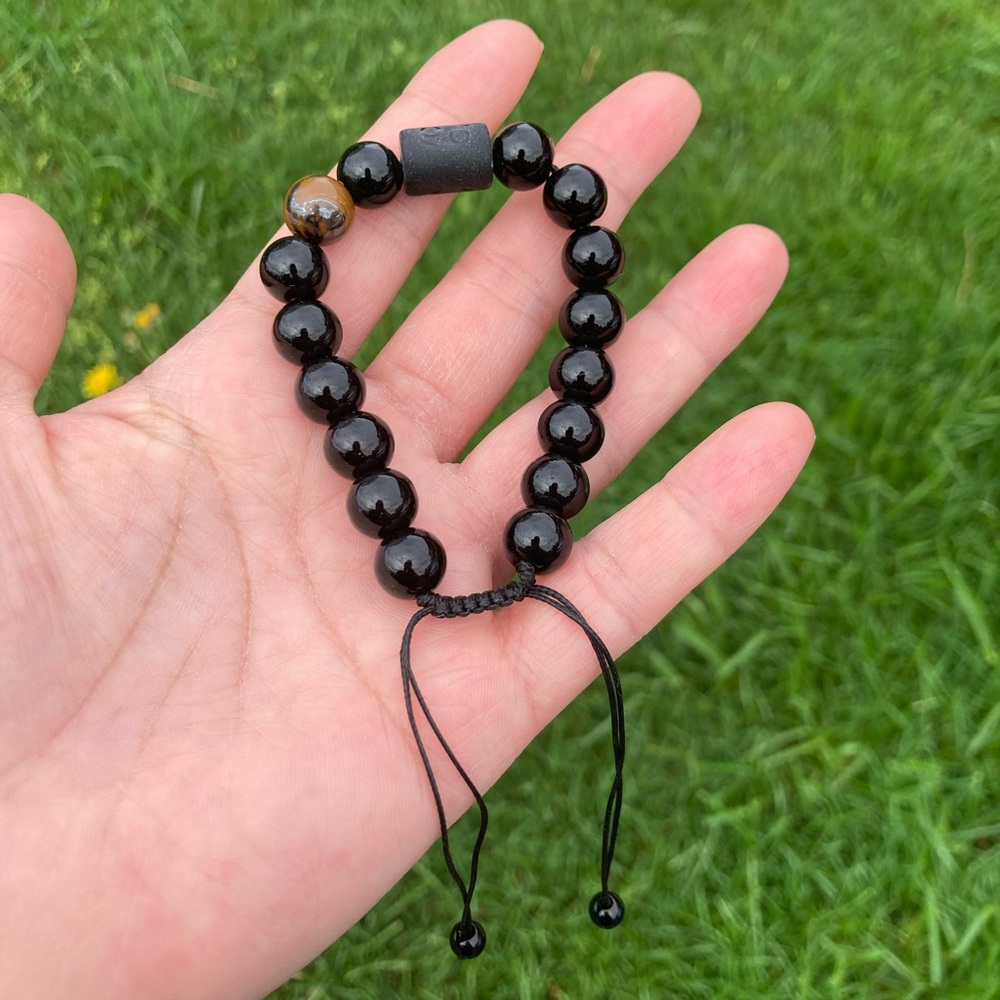 Black obsidian zodiac cancer men’s bracelet